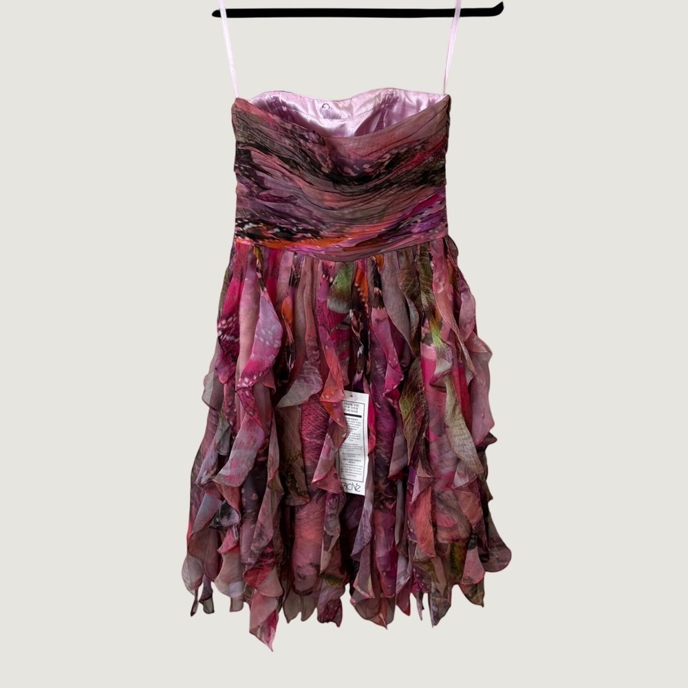 Cache Strapless Ruffle Mini Dress Pink Purple Floral Y2K Fantasy Fairycore Sz 4 - Picture 7 of 13